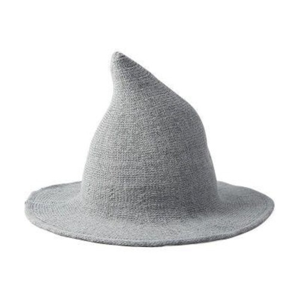 Knit Witch Wizard Hat Wired Brim Foldable‎ Grey Costume Halloween Cosplay